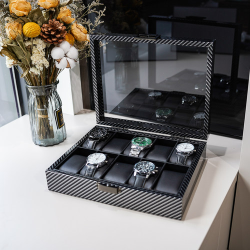 10位碳纤纹皮质手表盒收纳盒