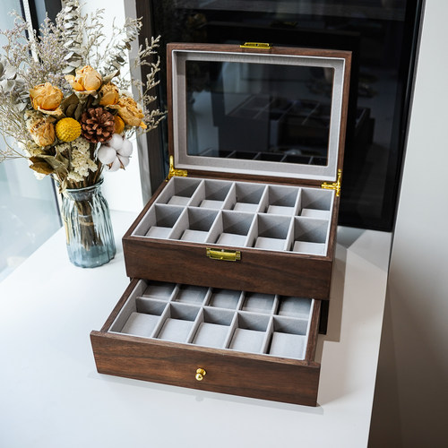 木质手表收纳盒高档透明防尘