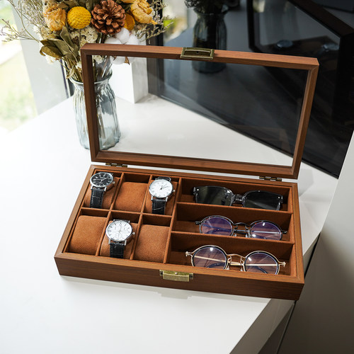 多功能胡桃木纹手表收纳盒