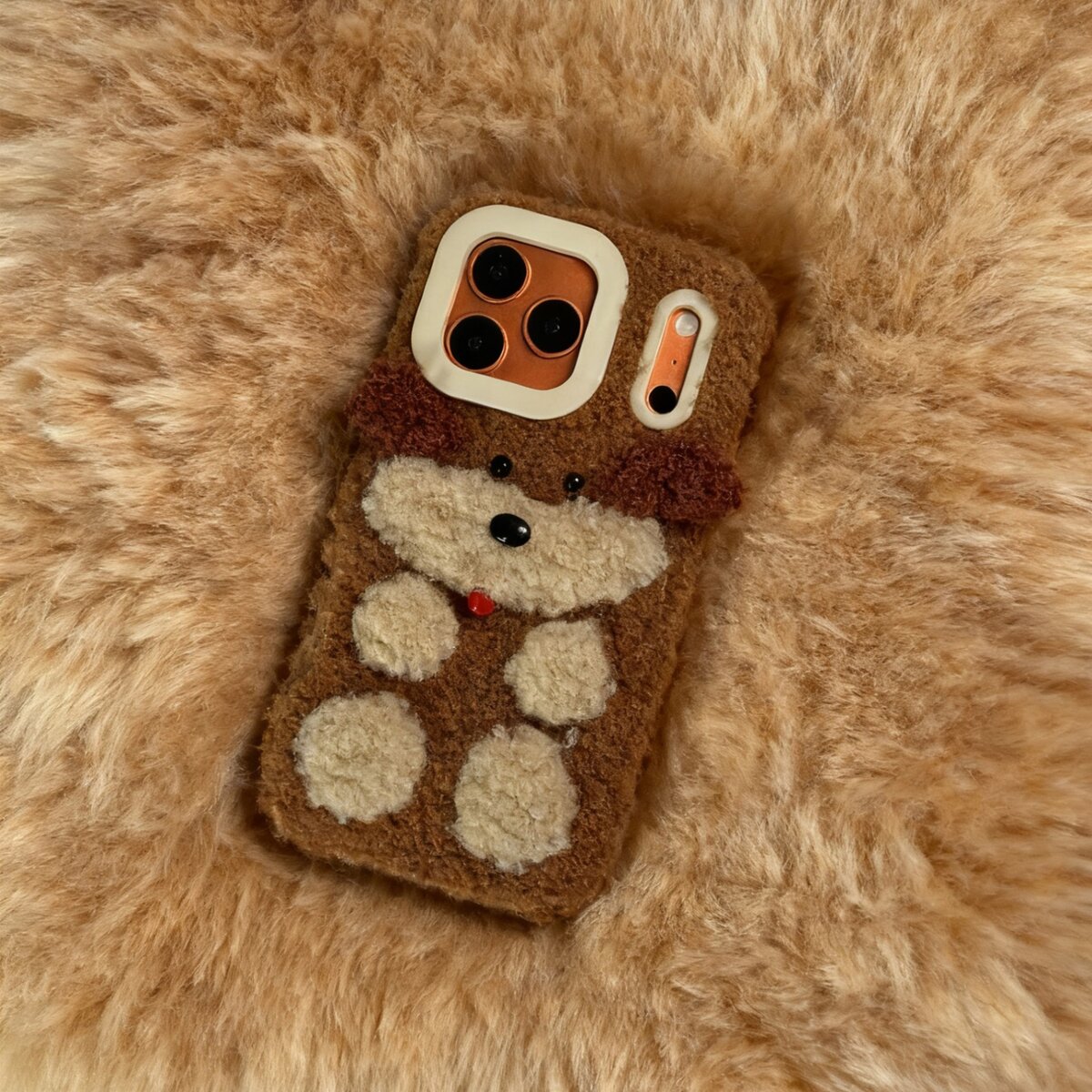 秋冬天毛绒棕毛小狗掌适用苹果15系列手机壳新款iphone16pro,promax女14p,pm保暖13超漂亮13p,pm带挂绳15p,pm