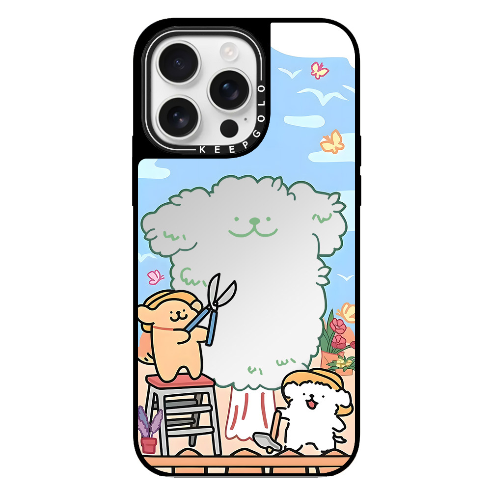 定制款线条小狗镜面手机壳适用iPhone17promax/17Pro防摔16ProMax/16Pro保护套15ProMax/15Pro全包14Plus卡通