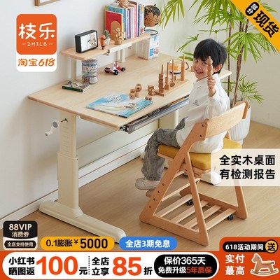 枝乐儿童学习桌实木可升降写字桌初高中家用课桌椅套装小学生书桌