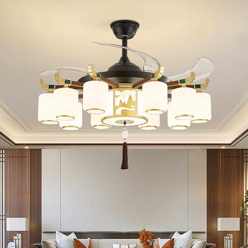 新中式客厅隐形风扇吊灯别墅卧室餐厅一体吊扇灯家用大气新款吊灯