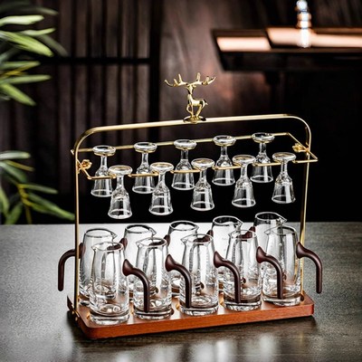 家用高档新款带把二两分酒器白酒杯套装轻奢水晶玻璃烈酒杯子弹杯