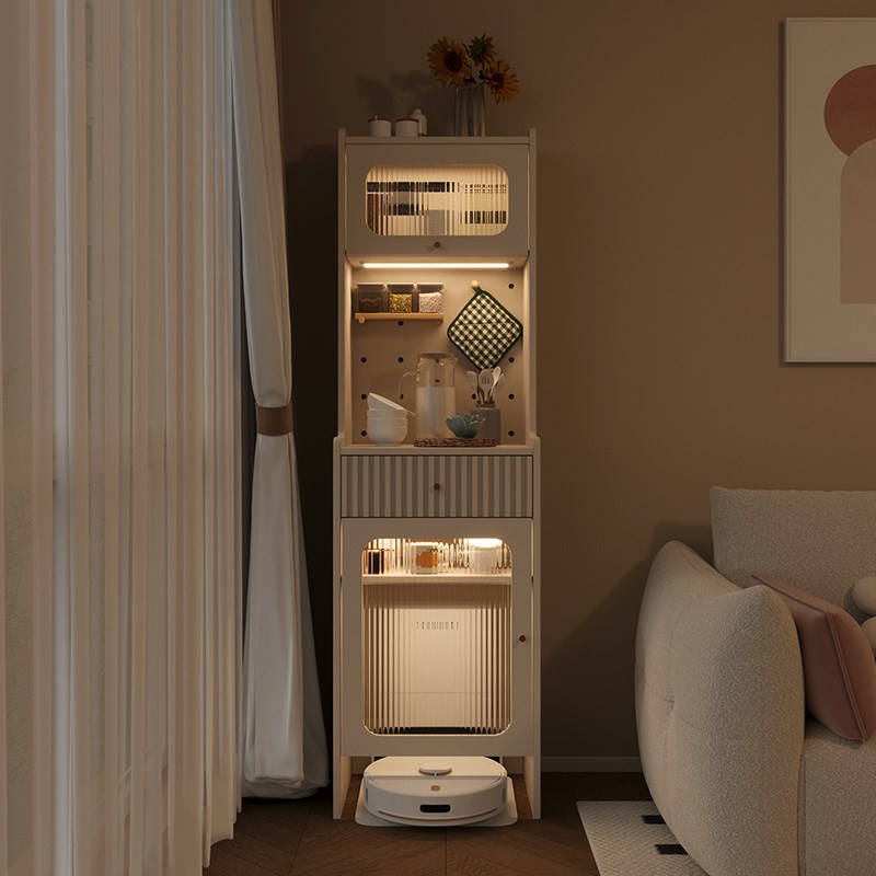 奶油风洞洞板家政柜扫地机器人收纳柜客厅储物柜餐厅茶水柜置物柜