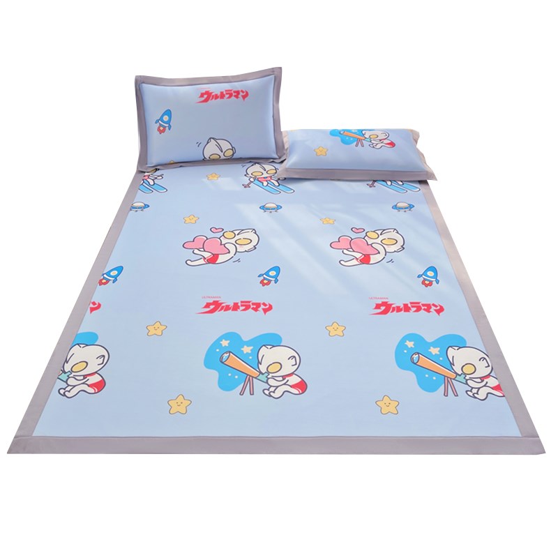 夏季冰丝席奥特曼卡通凉席三件套水洗空调席儿童单双人凉感软席子