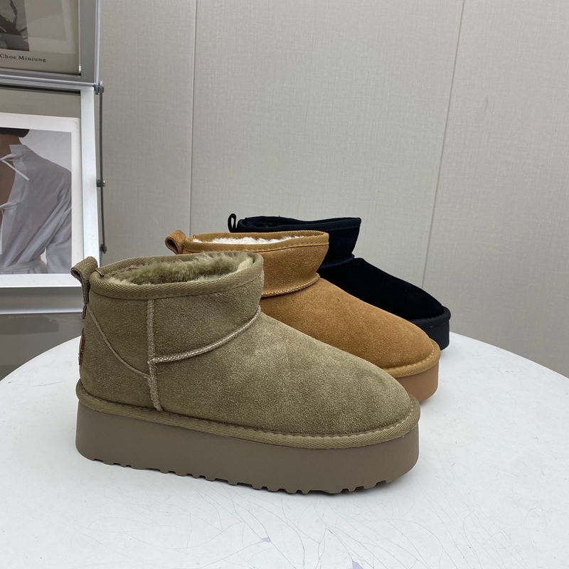 2022处理秋冬断码真皮女鞋雪地靴松糕底厚底短靴保暖圆头磨砂女靴