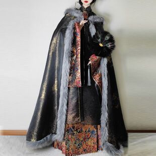 花云记原创大氅斗篷汉服冬季长款毛领加绒加厚保暖高级感男女同款