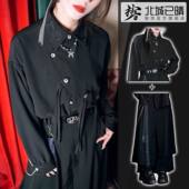 套装 休闲裤 宽松阔腿裙裤 山本风暗黑系刺绣上衣衬衫