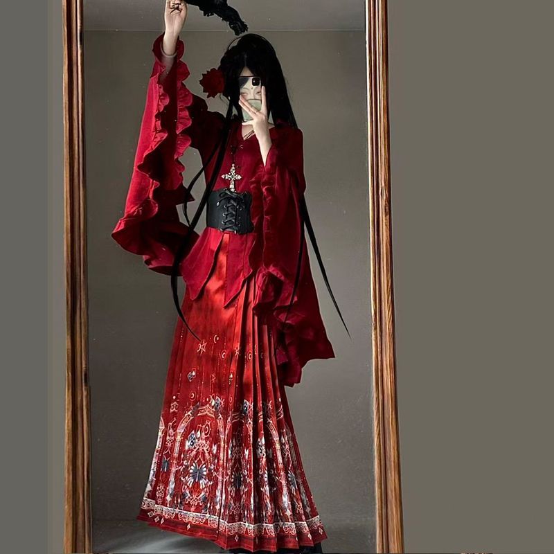 青黛原创哥特风汉洋折衷明制马面裙套装国风显瘦中式秋冬改良汉服