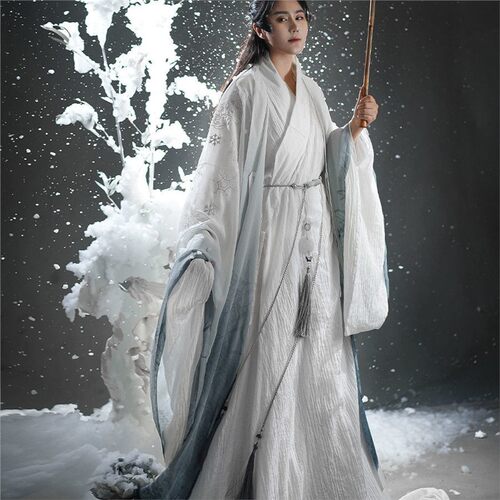 雅司改良明道袍男女同款大袖衫披风雪竹春夏渐变仙气汉服女中国风
