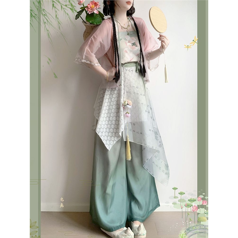 裳裳签原创【采莲】汉服女新中式短衫薄款宋裤吊带围裳日常套装夏