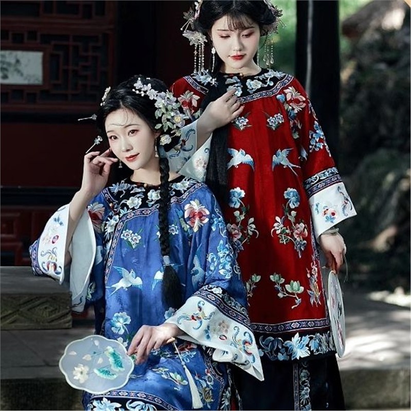 原创清汉古风衣传统印花氅衣马面清朝服饰晚清晋商少奶奶服装古装