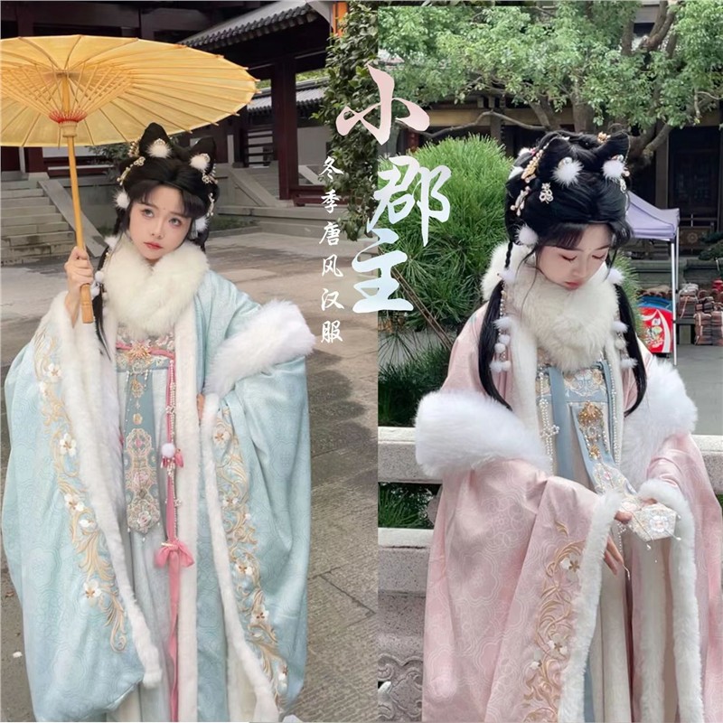 汉服女【小郡主】毛绒绣花大袖衫齐胸破裙温暖唐风超仙加厚冬季款
