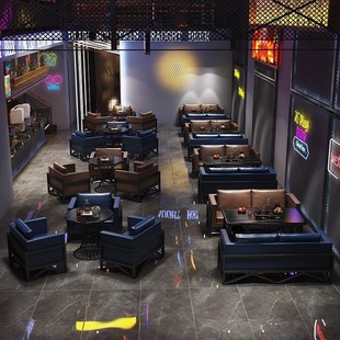 复古酒吧卡座沙发音乐餐吧吧小酒馆工业风咖啡厅奶茶店桌椅