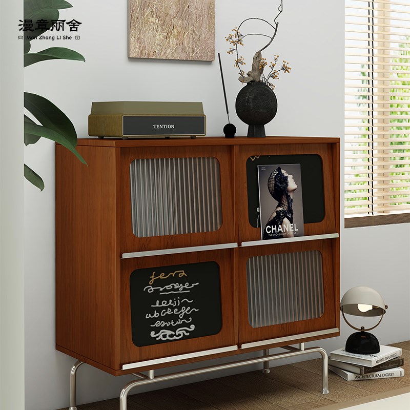 复古边柜置物柜客厅展示柜储物柜沙发边柜茶水柜中古柜子杂志柜