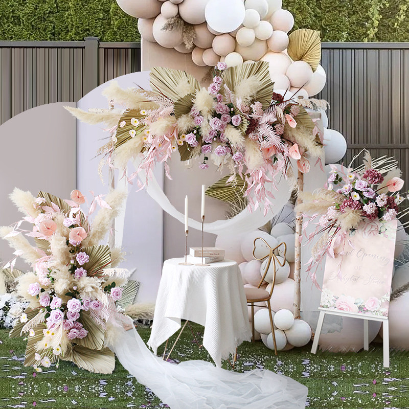 芦苇干花橱窗壁挂装饰插花仿真玫瑰婚庆活动背景花艺定制迎宾花卉