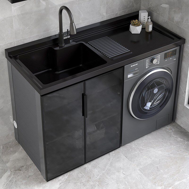 洗衣柜简约太空铝石英石一体阳台柜带搓板台盆柜组合洗衣伴侣池槽