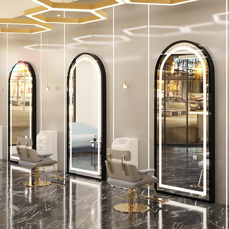 新款美发店镜台理发店镜子发廊壁挂式led单面镜O潮款剪发烫x&其xx