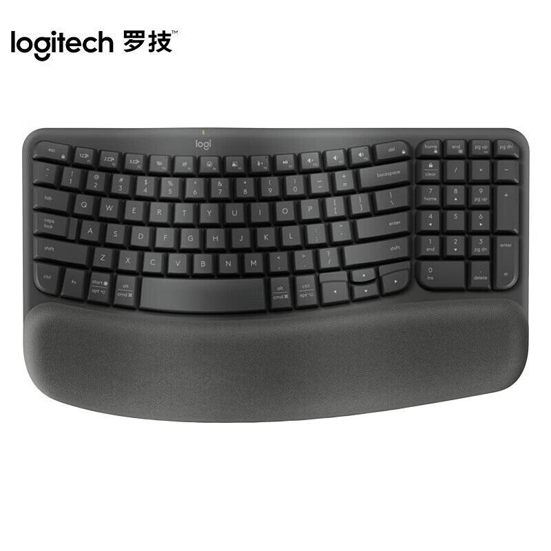 罗技(Logitech)Wave Keys人体工学键盘+4°倾角支架配备软垫掌托