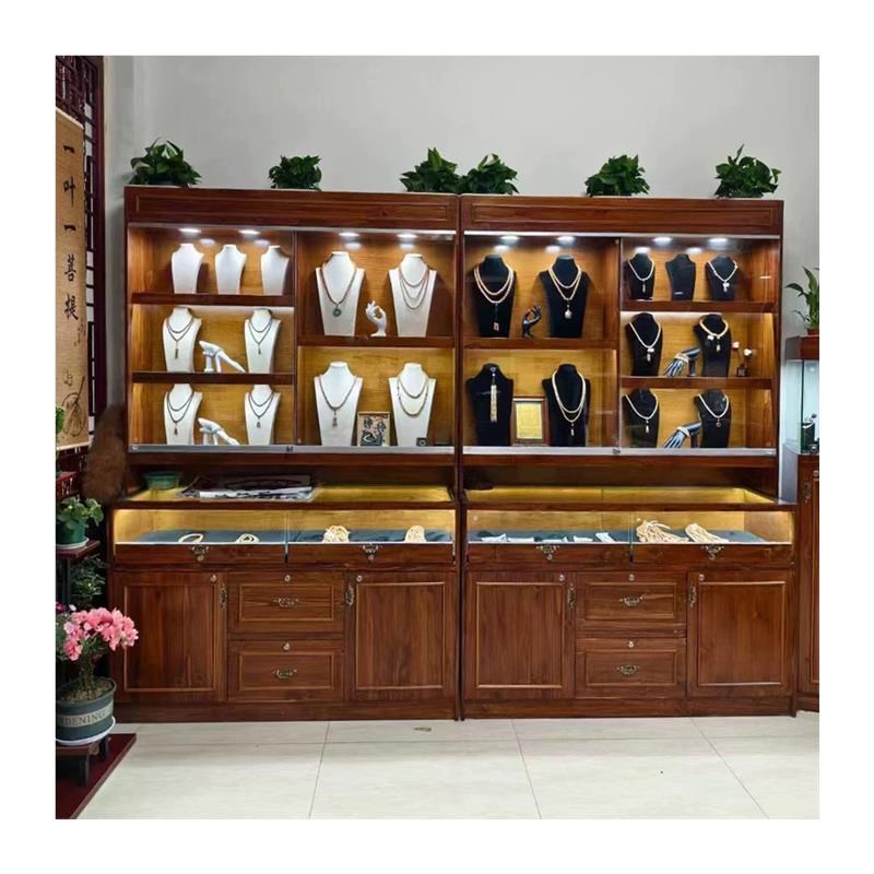 商用复古实木珠宝展示柜饰品翡翠玉器首饰柜古玩古董仿古高柜直销