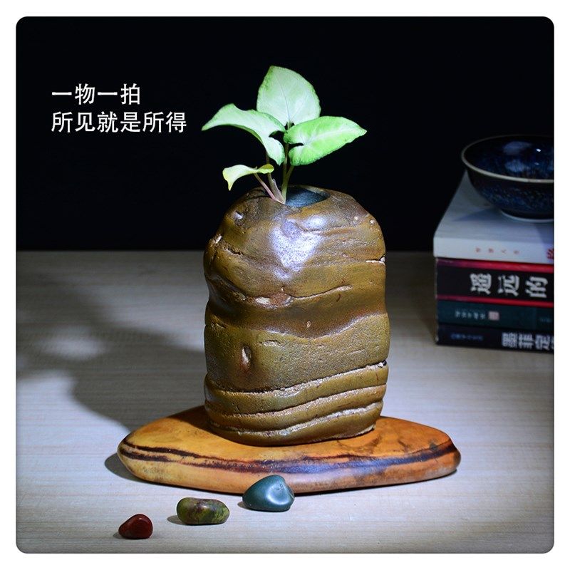 HP012天然石头大化石个性复古绿萝铜钱草水培花器插花瓶花盆