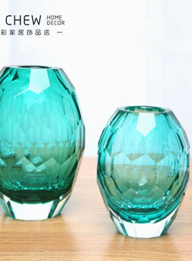 现代简约几何六角花瓶橙色水晶立体高档玻璃花瓶摆件玄关酒柜软装