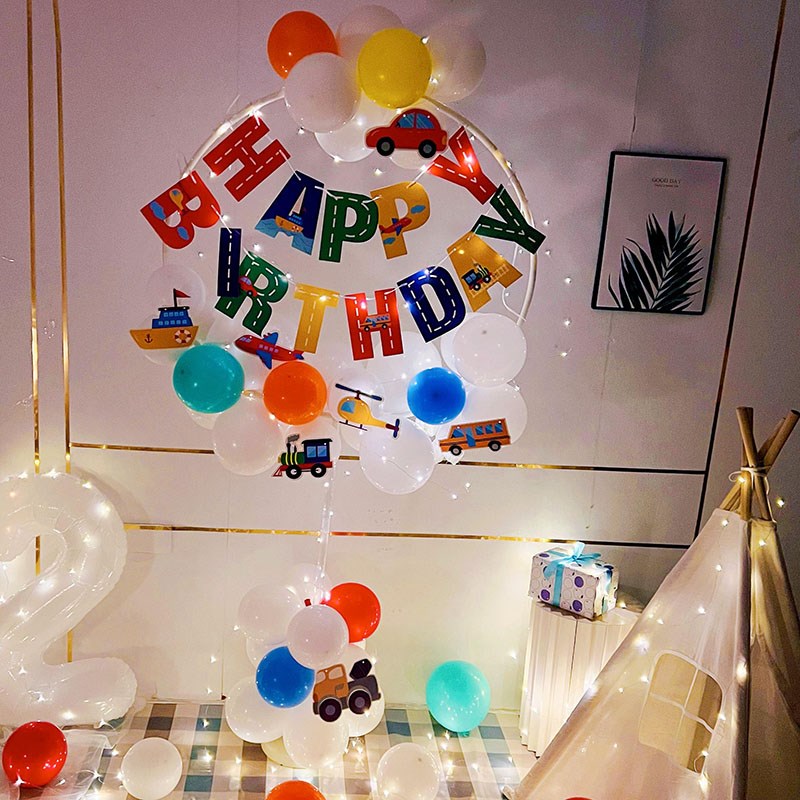 立柱圆环十岁男孩生日快乐派对装饰气球场景百天满月布置女孩地飘