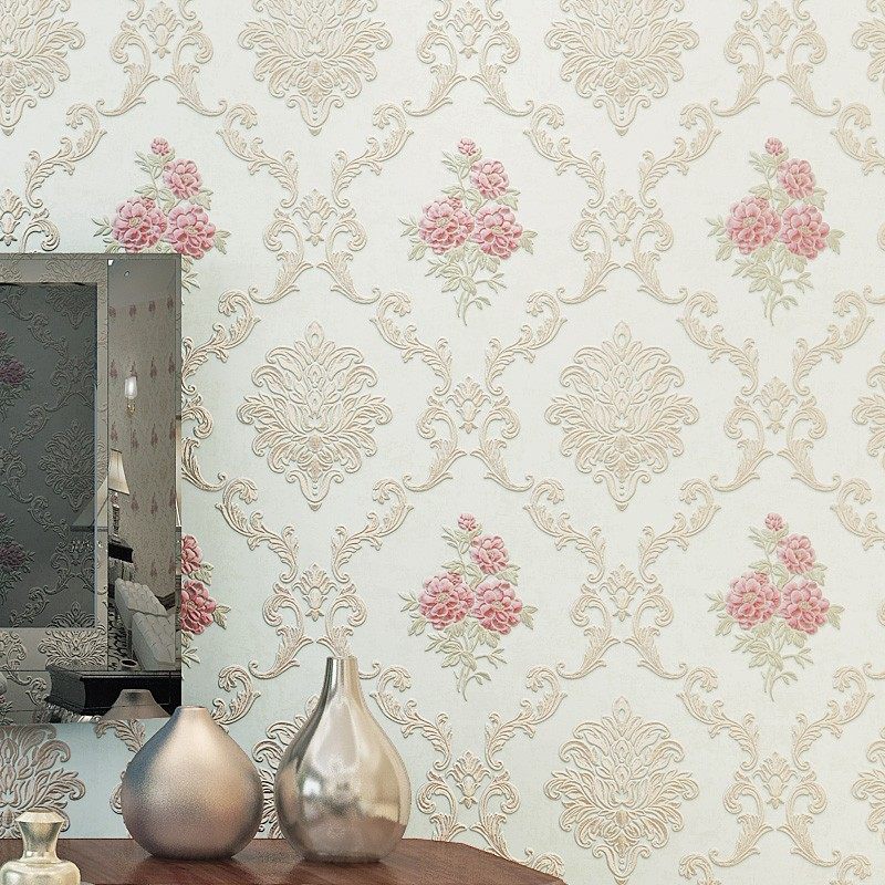 加厚墙纸自粘卧室客厅欧式田园电视背景墙立体压花自贴无纺布壁纸
