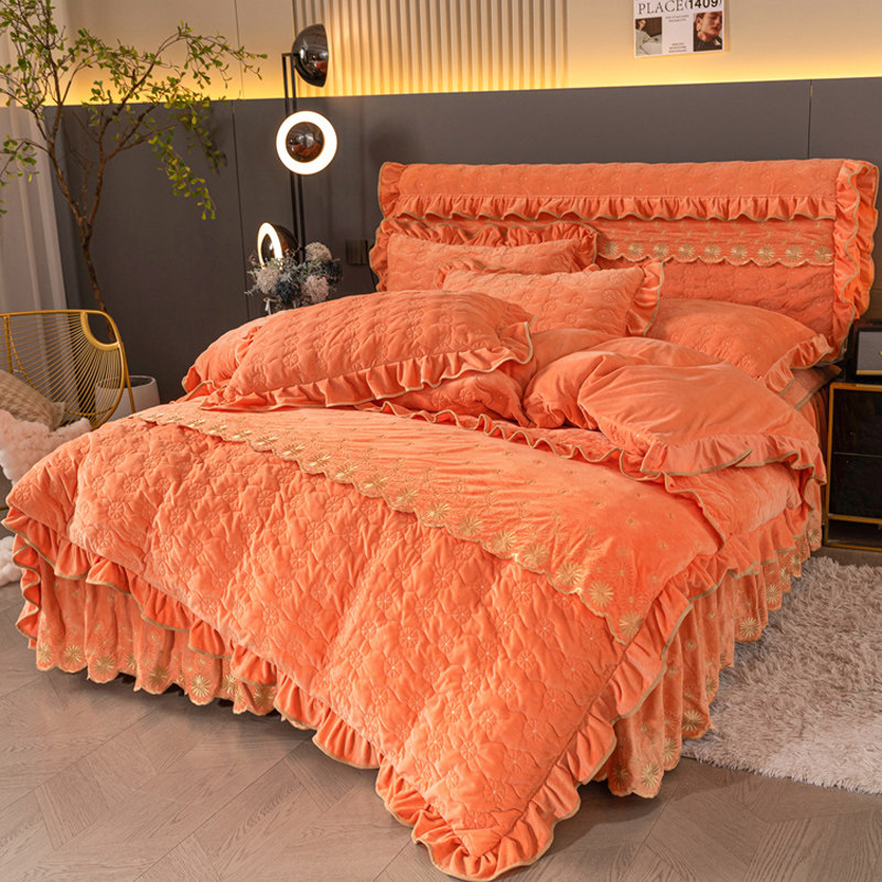 冬季婴儿绒夹棉加厚两用被套单件双面加绒保暖高端刺绣花边款被罩