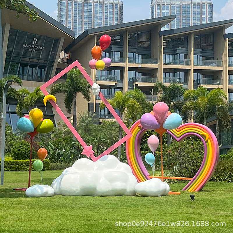 户外云朵彩虹秋千玻璃钢雕塑摆件景区售楼部拍照打卡装饰源头工厂
