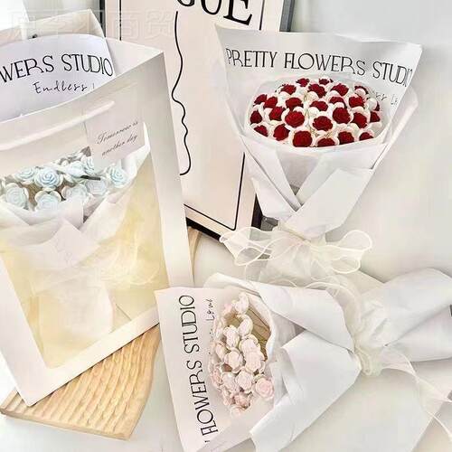 红丝绒瑰手工dy花束捧花材i料包HOI送闺蜜女友520玫教手师节创意