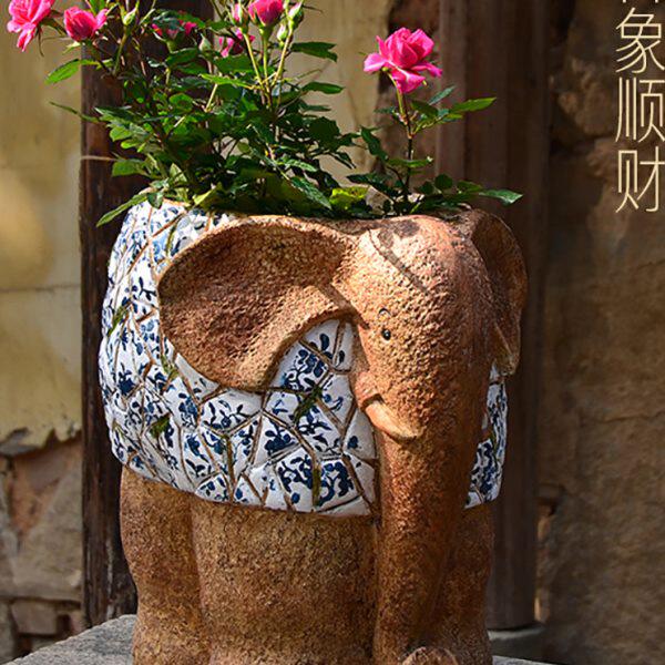 庭院门口大象花盆动物摆件别墅客栈酒店民宿户外花园绿植创意摆设 - 实物图