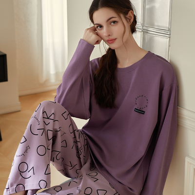 品册女士纯棉长袖套装睡衣