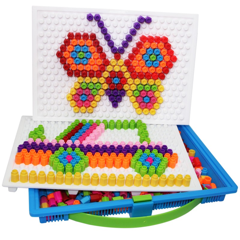 智慧魔盘蘑菇钉组合拼插板创意玩具拼图儿童益智力幼儿园3-6-8岁