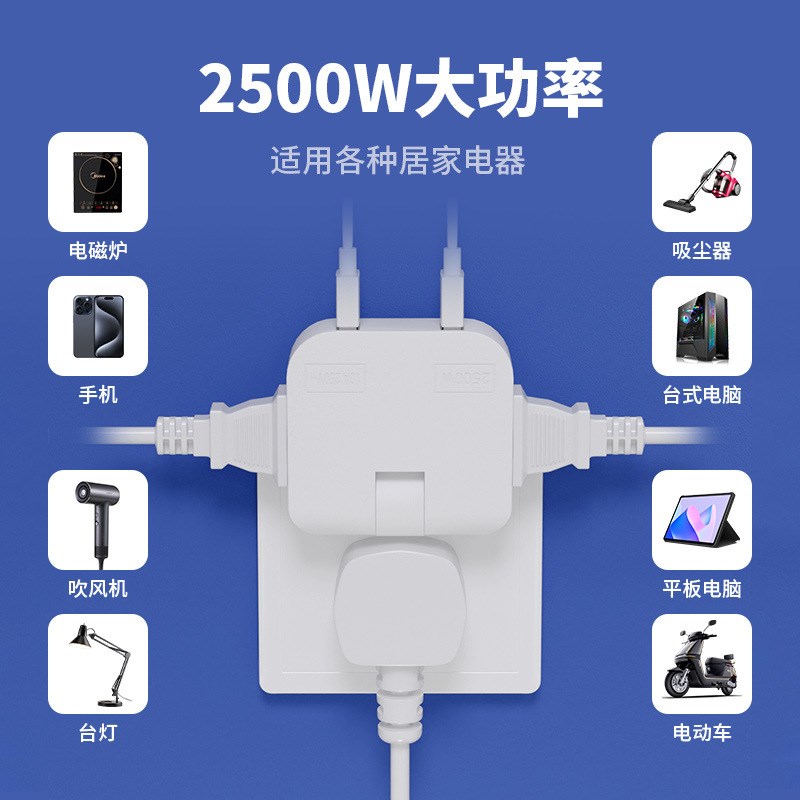 超薄转换插座多功能180度旋转沙发后缝隙一转三扁平插头扩展器