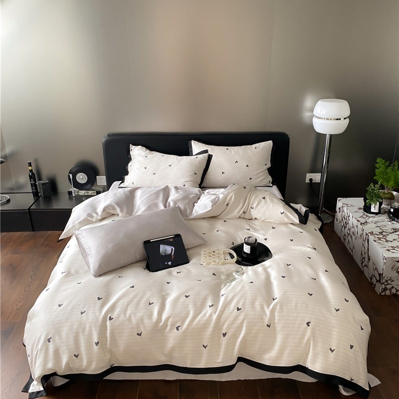 简约宅寂风兰精天丝四件套轻奢双面冰丝印花被套床单床上用品