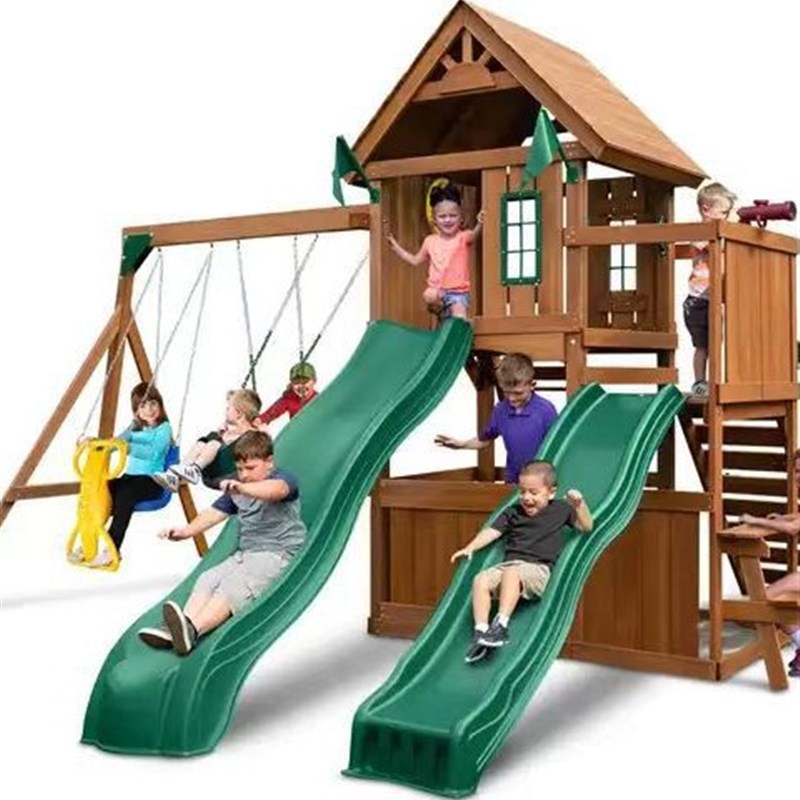 大型庭院美式幼儿园多功能山庄黄花梨木质儿童组合滑梯秋千