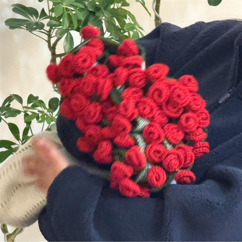 【成品】520情人节毛毯玫瑰花束 办公室午睡花毯毛线团手工编织毯
