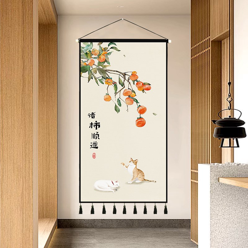 布艺挂画装饰画新中式墙壁背景布电表箱遮挡帘布帘遮丑画定制图案图片