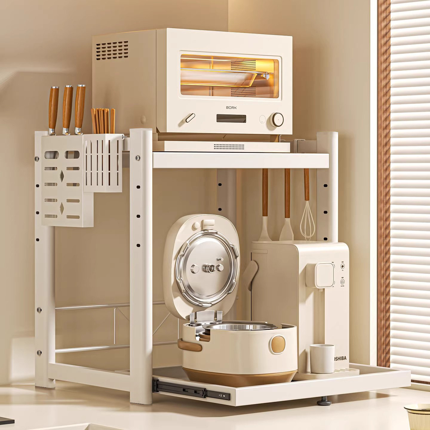 厨房微波炉置物架家用台面多功能电饭煲收纳架双层可抽拉烤箱架子,厨房/烹饪用具,微波炉置物架,淘宝优惠券,粉丝福利购,淘宝优惠卷