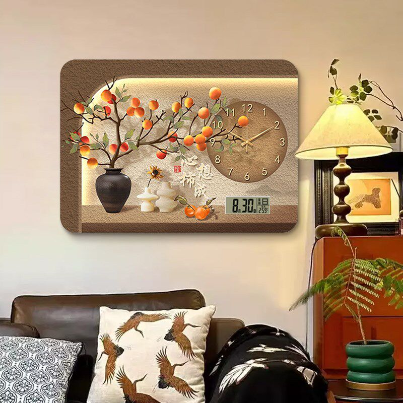 柿柿如意电表箱装饰画轻奢高级感带钟表遮挡配电箱电闸盒时钟挂画