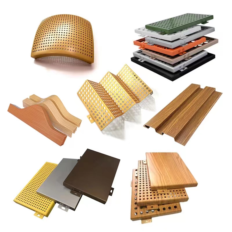 定制冲孔铝单板镂空雕花幕墙氟碳木纹造型门头天花外墙雨棚包柱