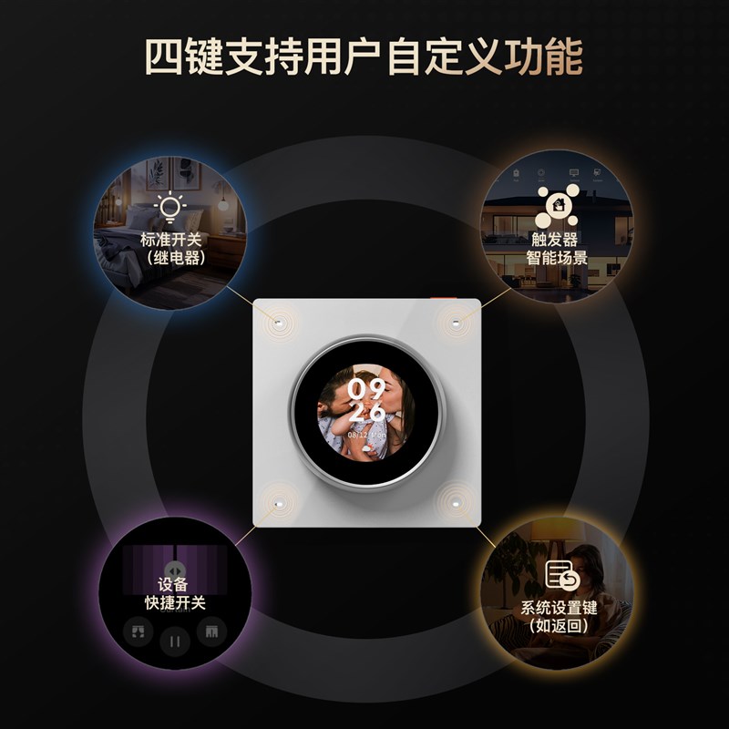涂鸦智能家居屏显番茄闹钟智能旋钮中控屏3路继电器4键智能开关