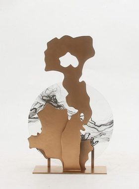 现代新中式创意金属假山景观摆件客厅书房电视柜玄关样板房装饰品