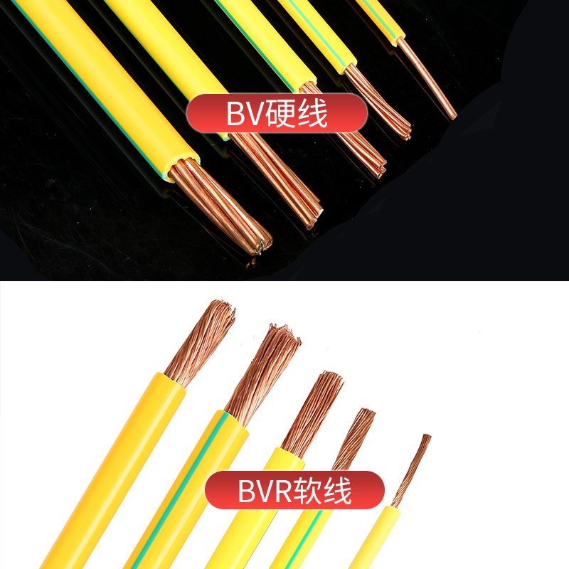 黄绿双色接地铜线V1.5/2.5/4/6/10平方多股软线纯铜芯V硬电线