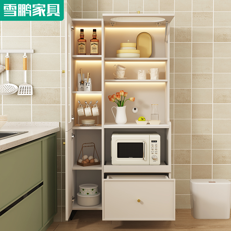轻法式奶油风多功l能岩板餐边柜厨房餐厅靠墙家用微波炉烤箱储物