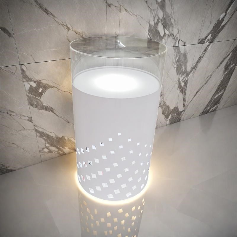 订做不锈钢金色木烤漆圆形方形异型G玻璃发光精品珠宝首饰陈列柜