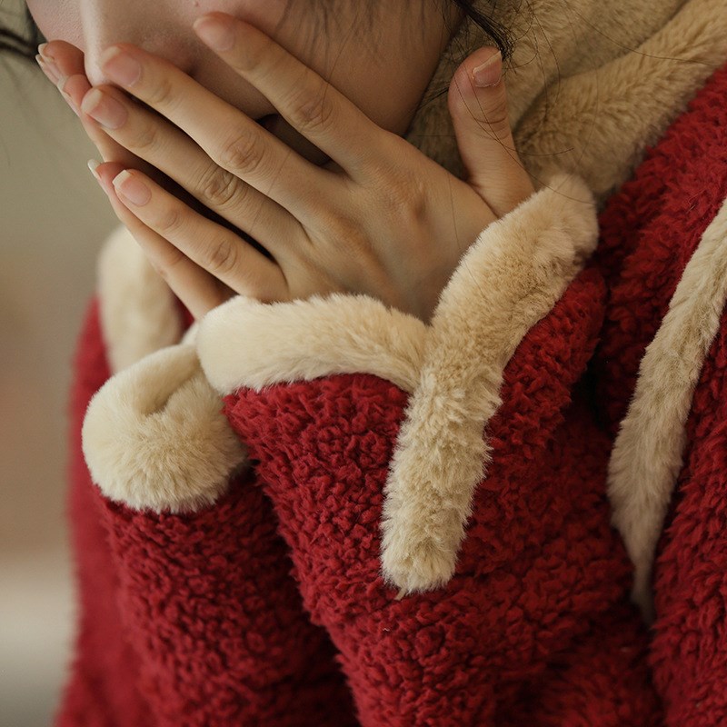 冬季法兰绒睡袍女冬长款加厚加绒D新年保暖家居服加绒睡衣可外穿