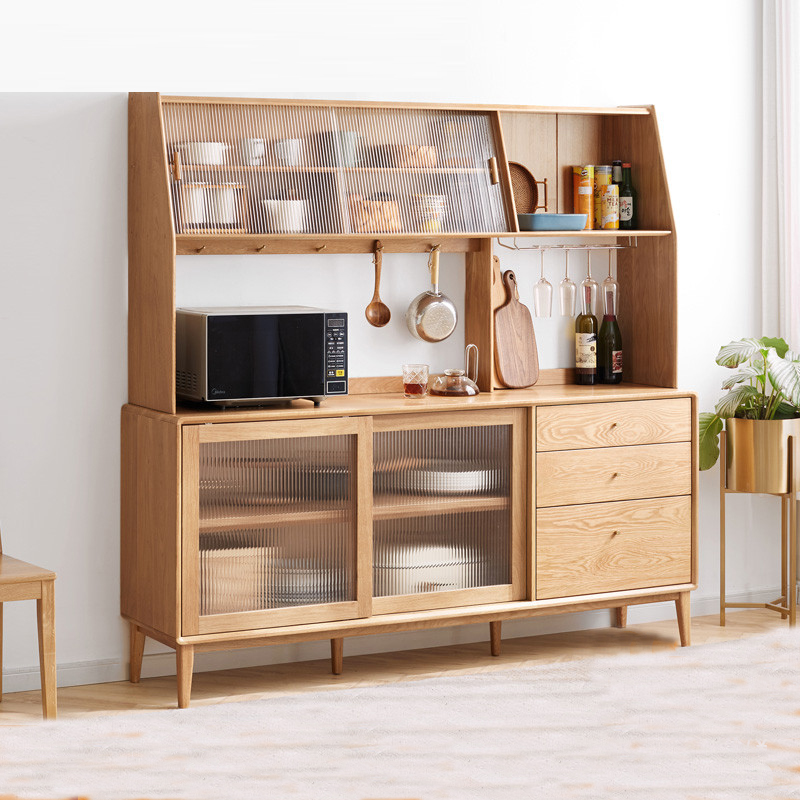 全实木餐柜客厅收纳柜饭厅展示柜北美橡木简Z约现代边柜